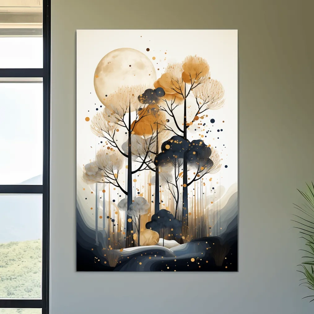 Surreal Chic Moonlit Boho Forest Illustration - Modern Botanical Wall Art