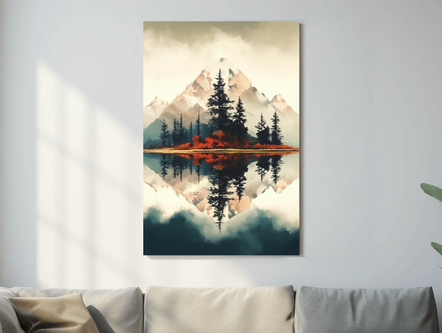Minimal Mountain Lake Reflection With Pine Forest - Watercolor Landscape Wall Art