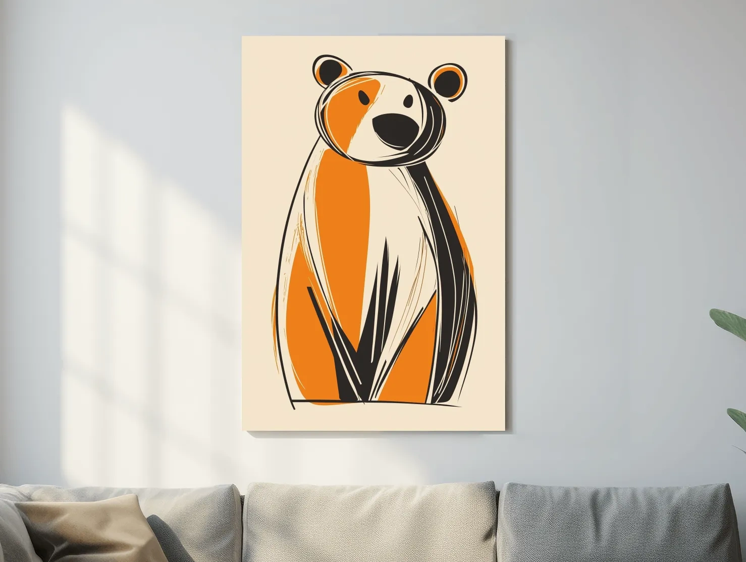 Mid-Century Modern Bear Caricature - Minimalist Wildlife Wall Art