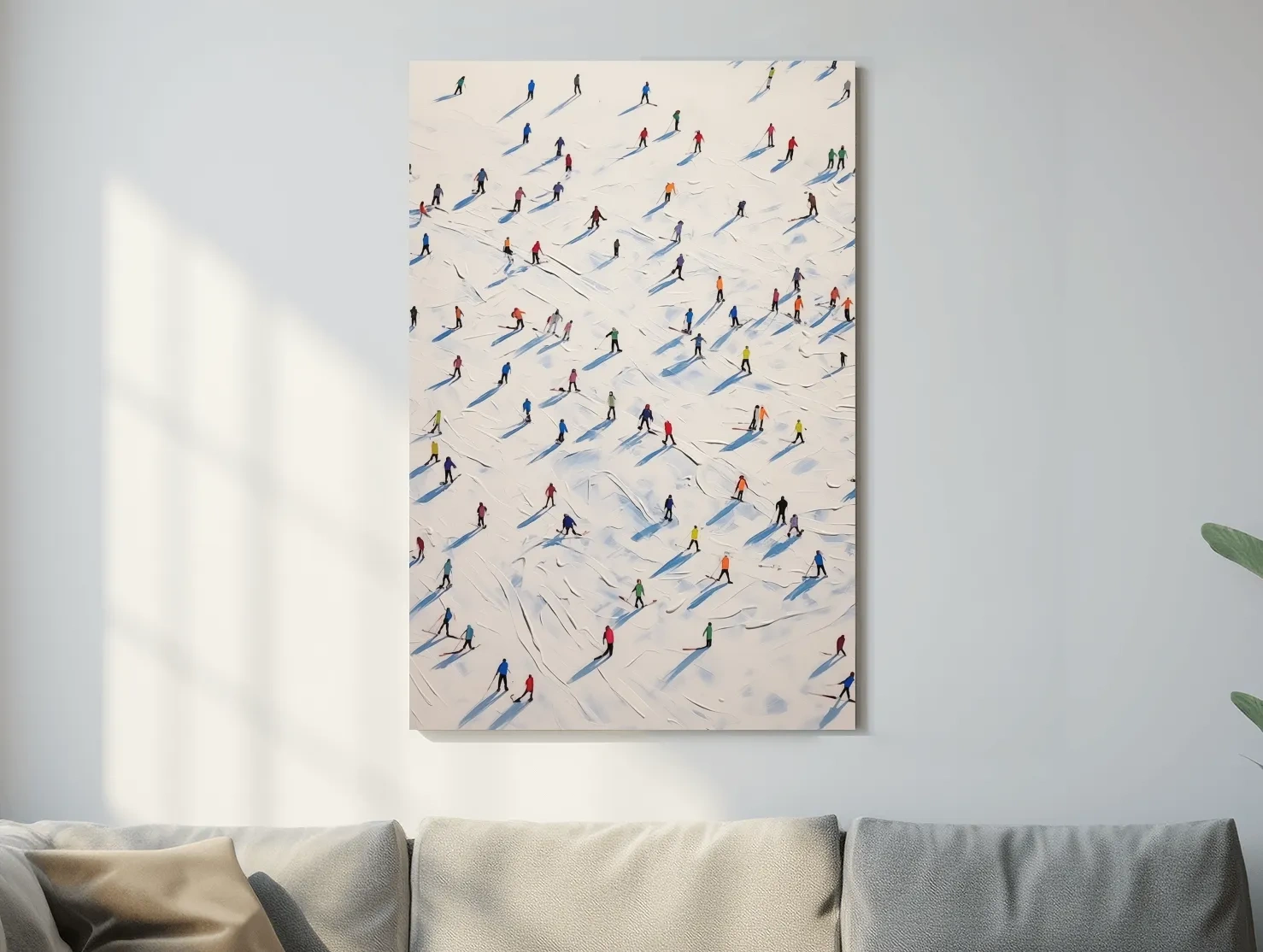 Colorful Skiers On Snowy Slopes - Modern Minimalist Winter Sports Wall Art
