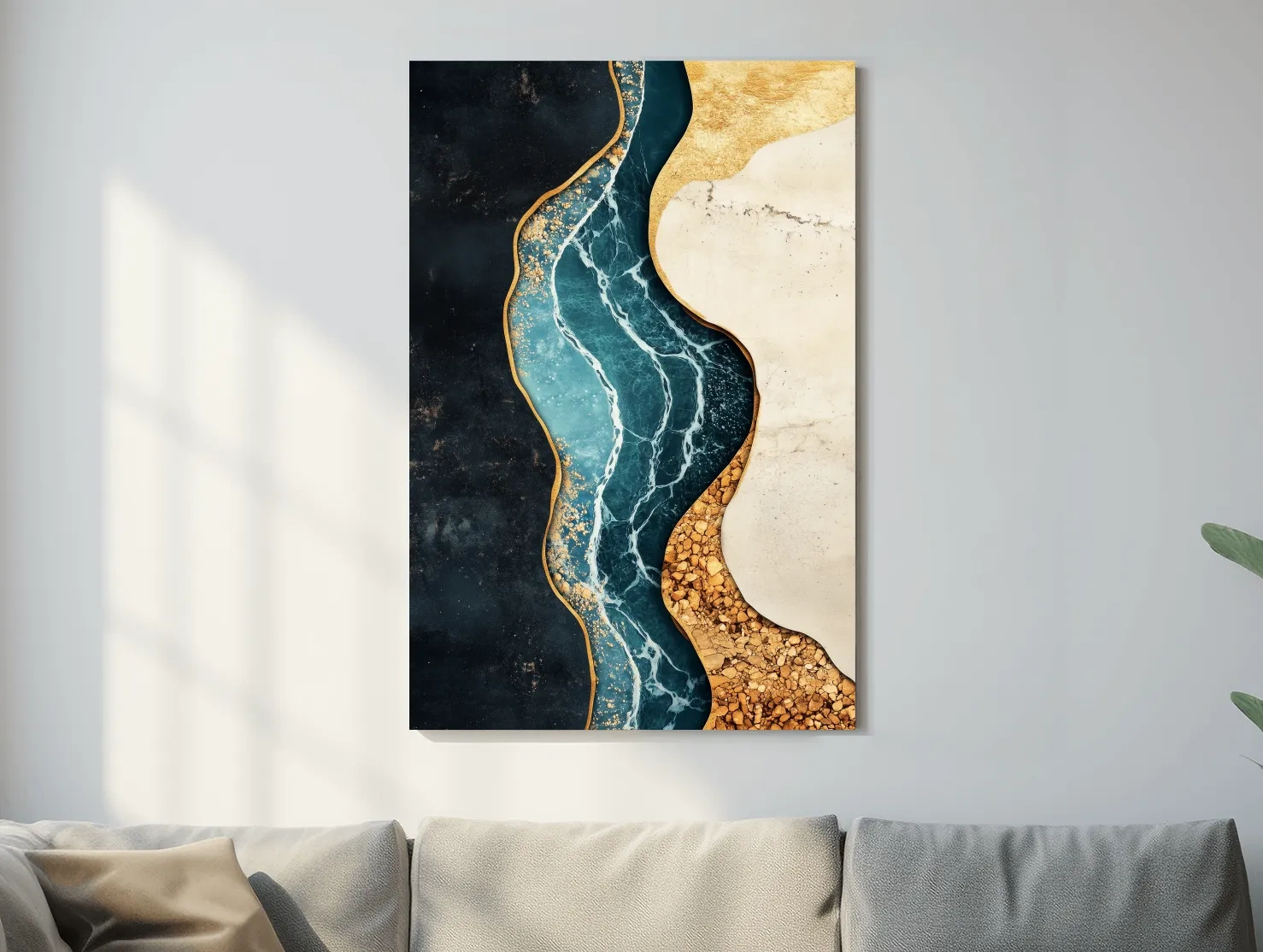 Luxurious Fluid Marble River Abstract - Gold Geode Resin Style Wall Art