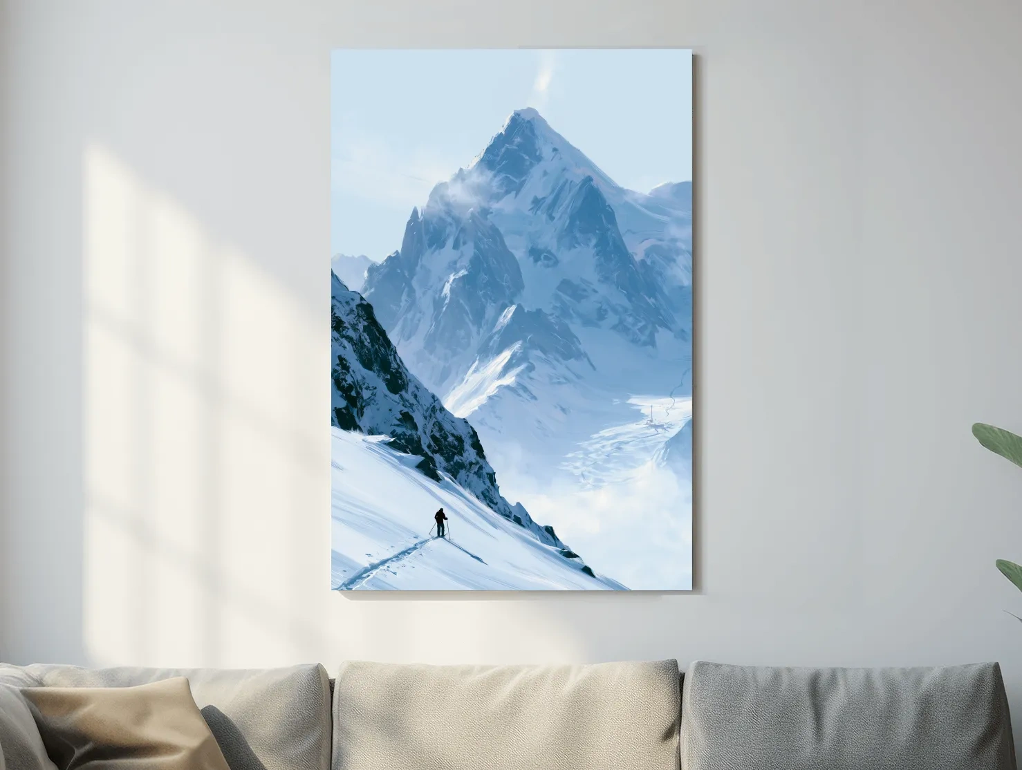 Backcountry Skier Alpine Peak Landscape - Minimalist Winter Mountain Wall Art