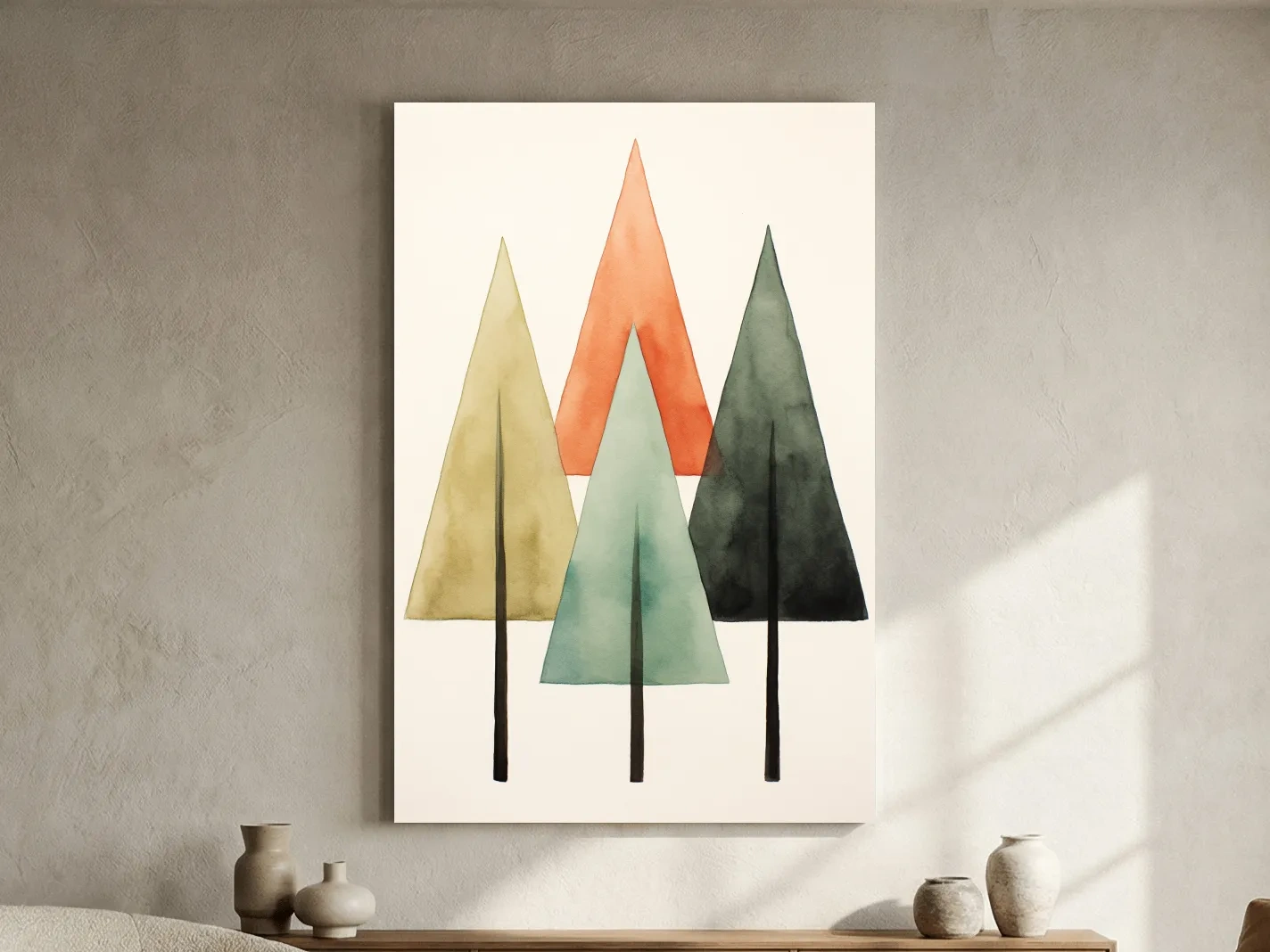 Minimalist Watercolor Pine Tree Trio - Scandinavian Forest Wall Art