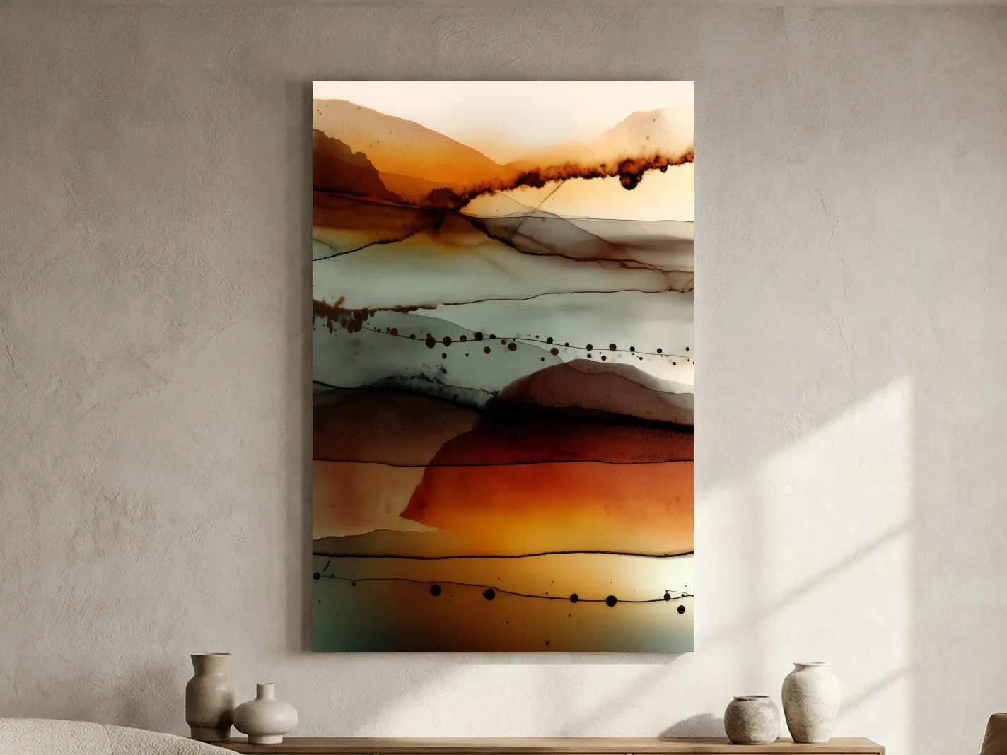 Moody Abstract Mountain Horizon Watercolor - Modern Landscape Wall Art