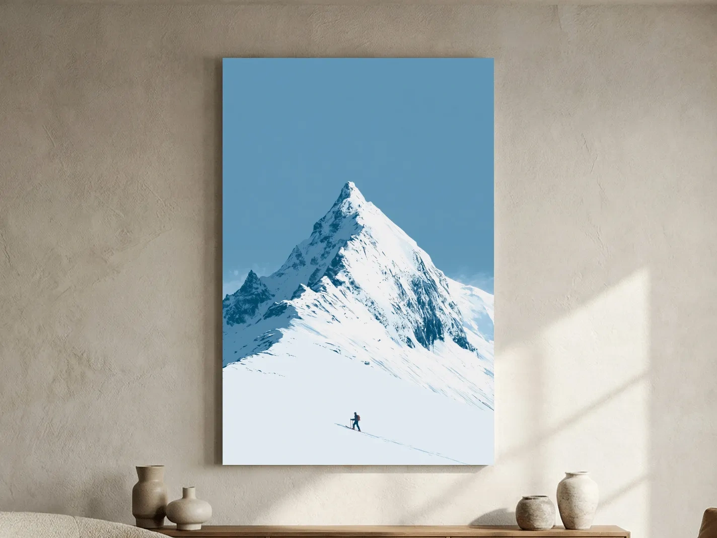 Snowy Alpine Peak Backcountry Skier - Minimalist Mountain Wall Art