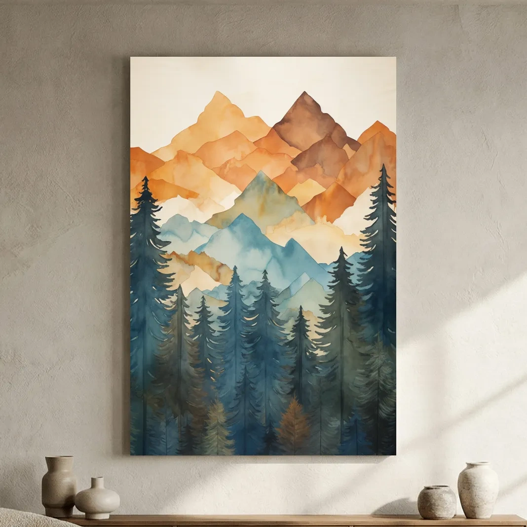 Alpine Mountains Pine Forest Watercolor - Nature Landscape Wall Art