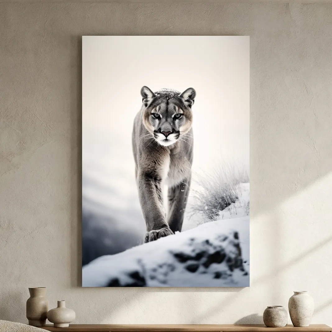 Majestic Cougar Close Up Wildlife Photography - Minimalist Winter Wall Art
