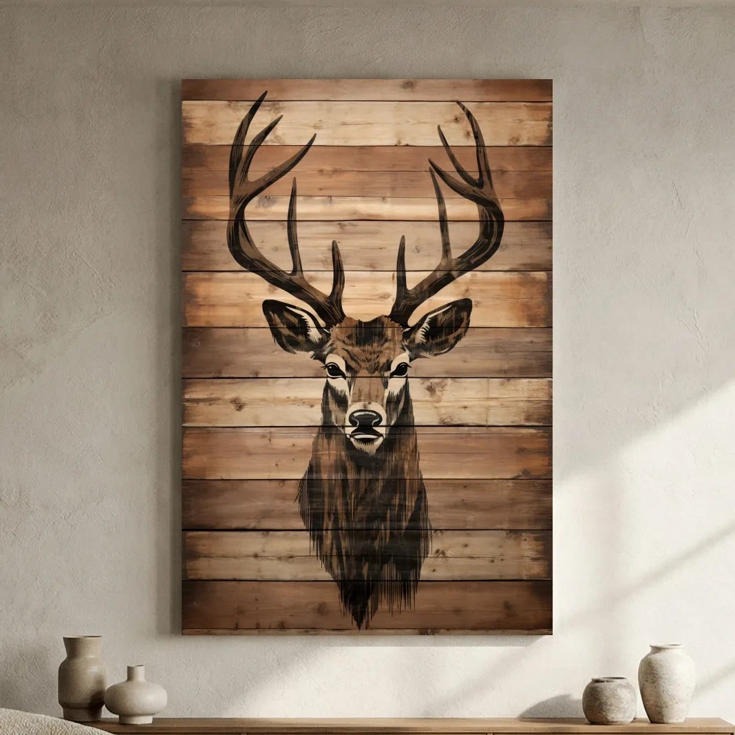 Rustic Stag Head Wood Burning Art - Cabin Lodge Wildlife Artwork
