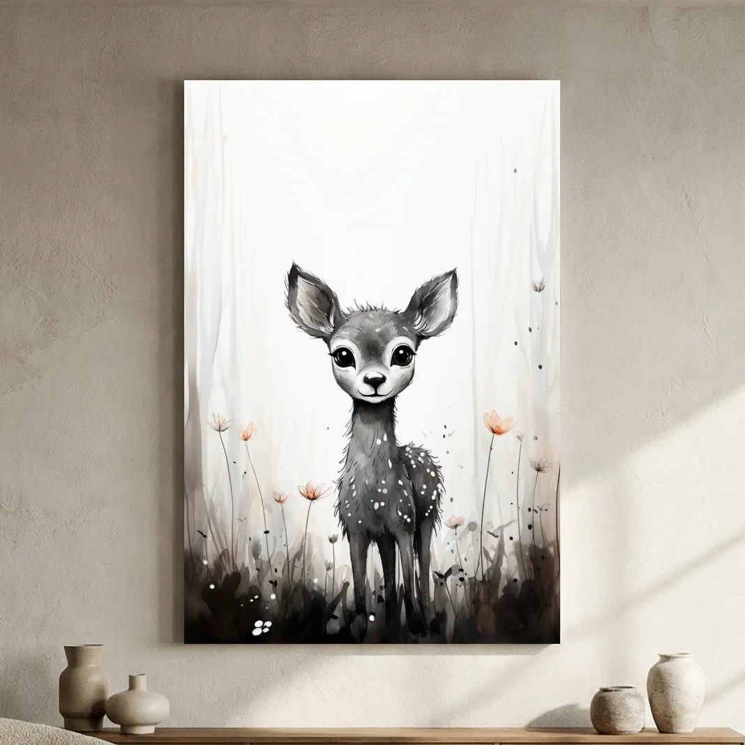 Cute Deer Fawn Watercolor Illustration - Whimsical Woodland Nursery Wall Art