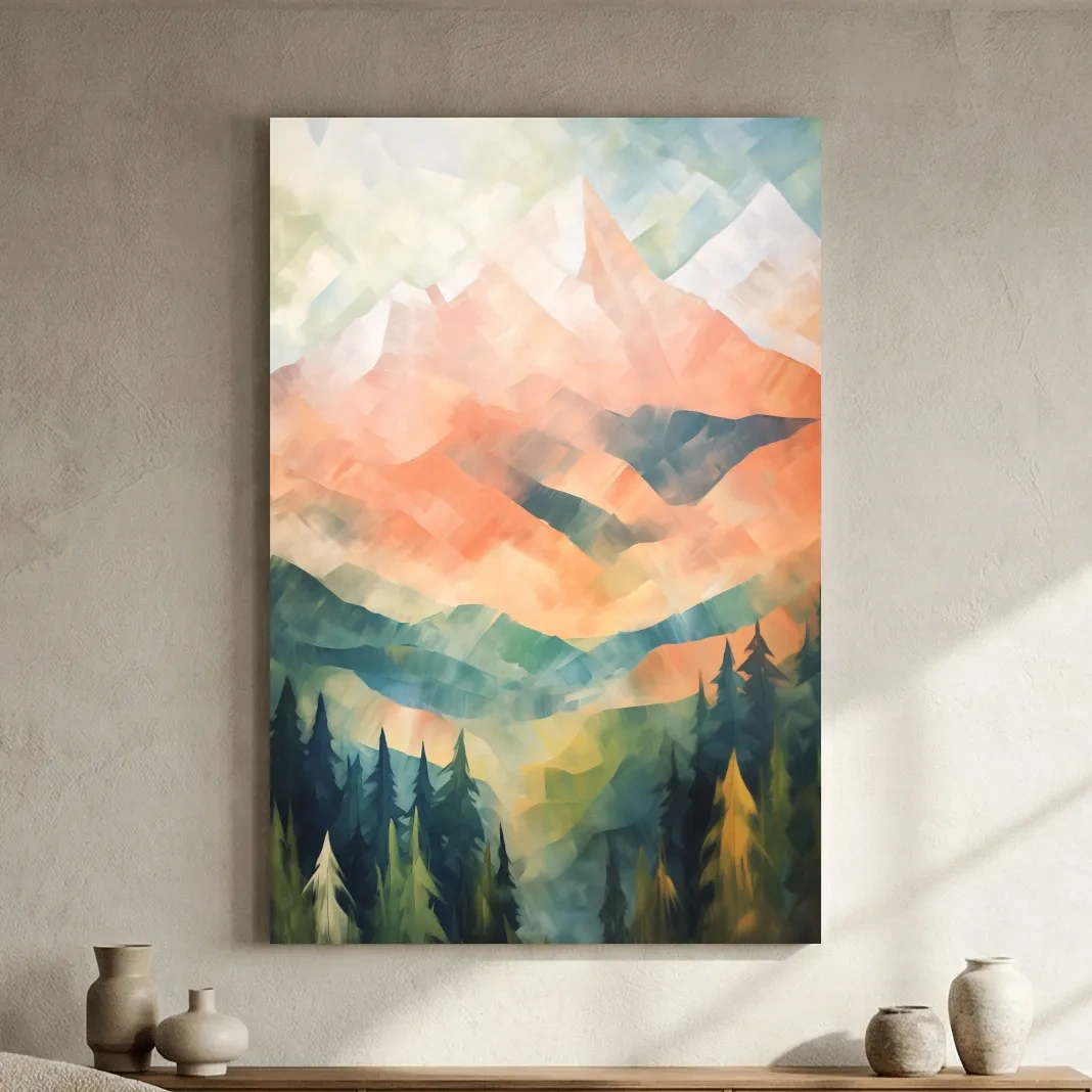 Abstract Pastel Alpine Sunrise Landscape - Colorful Forest Wall Art