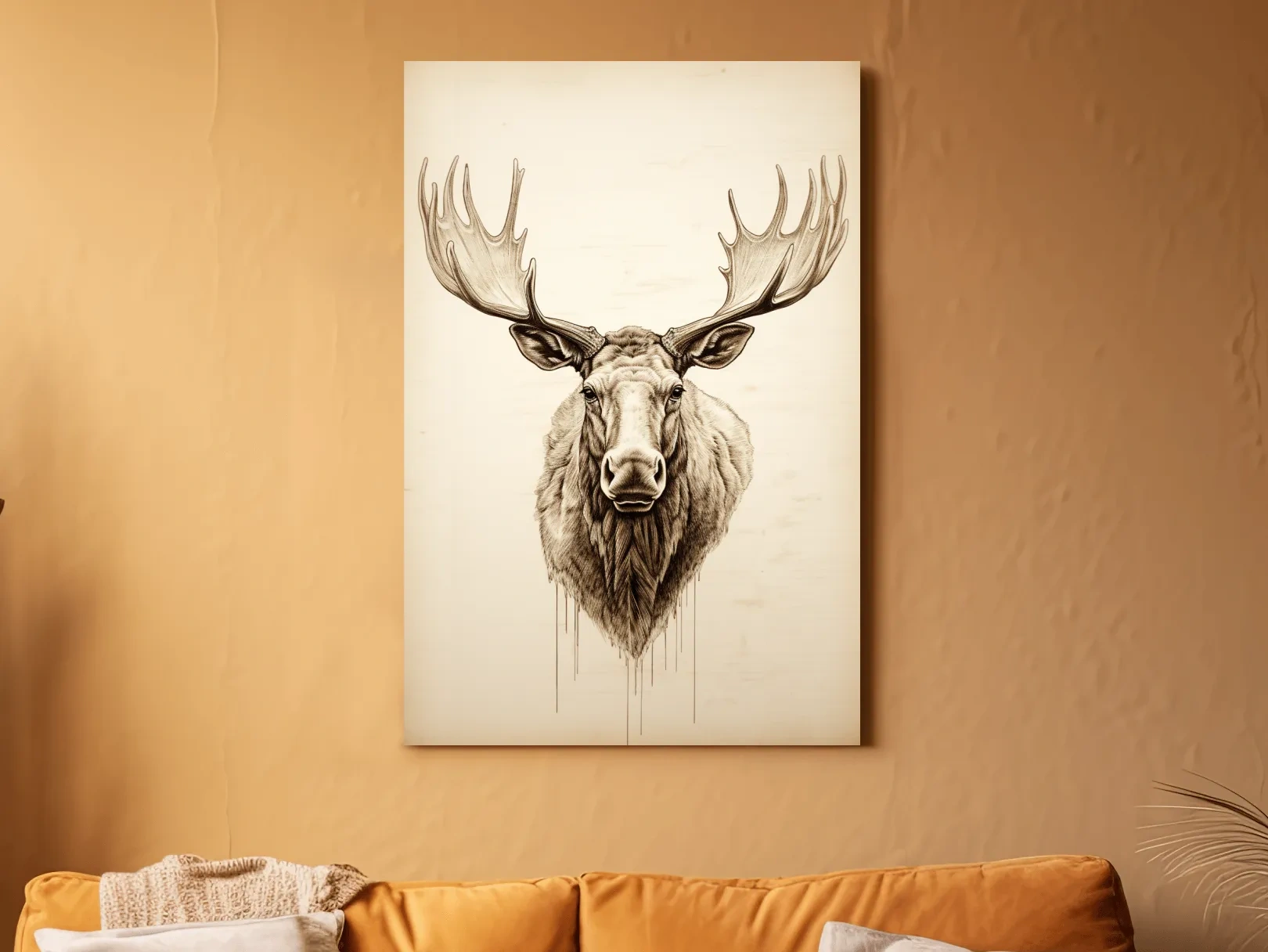 Rustic Moose Head Sketch Illustration - Vintage Sepia Wildlife Wall Art