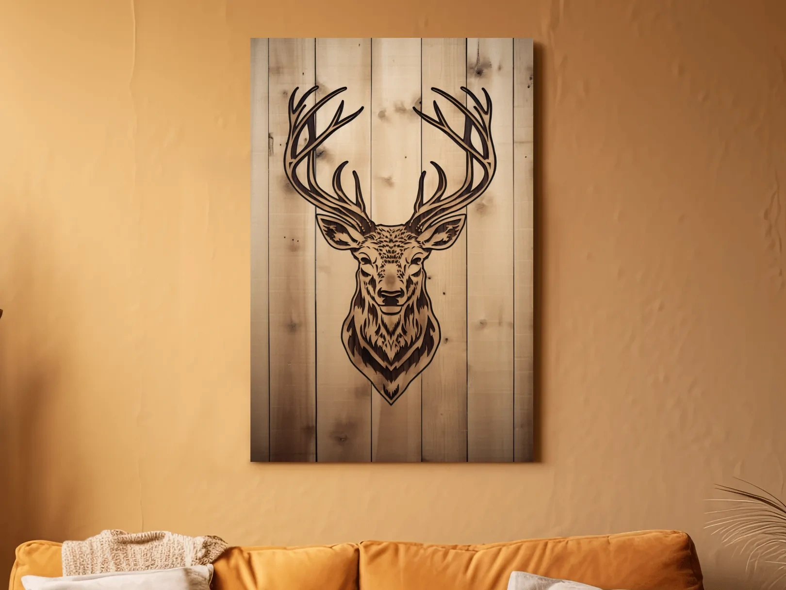 Rustic Stag Head Woodburn Illustration - Cabin Lodge Wildlife Wall Art