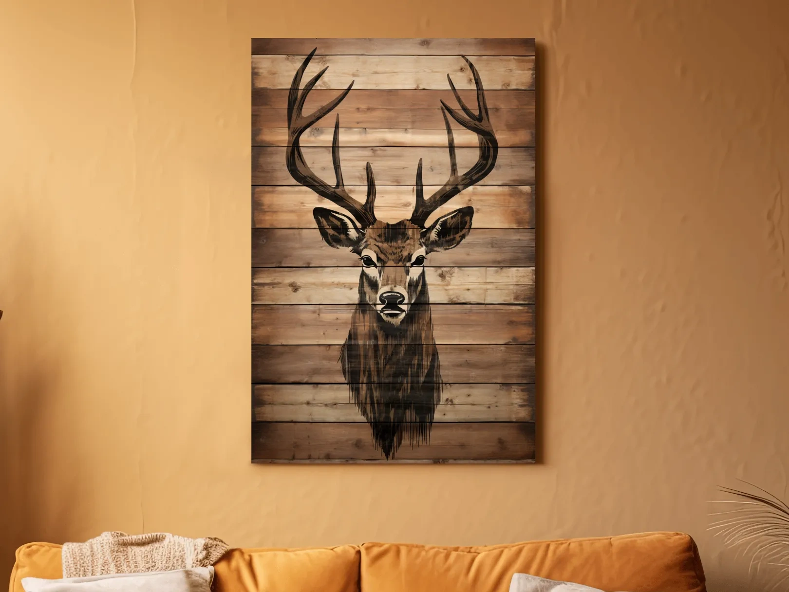 Rustic Stag Head Wood Burning Art - Cabin Lodge Wildlife Artwork