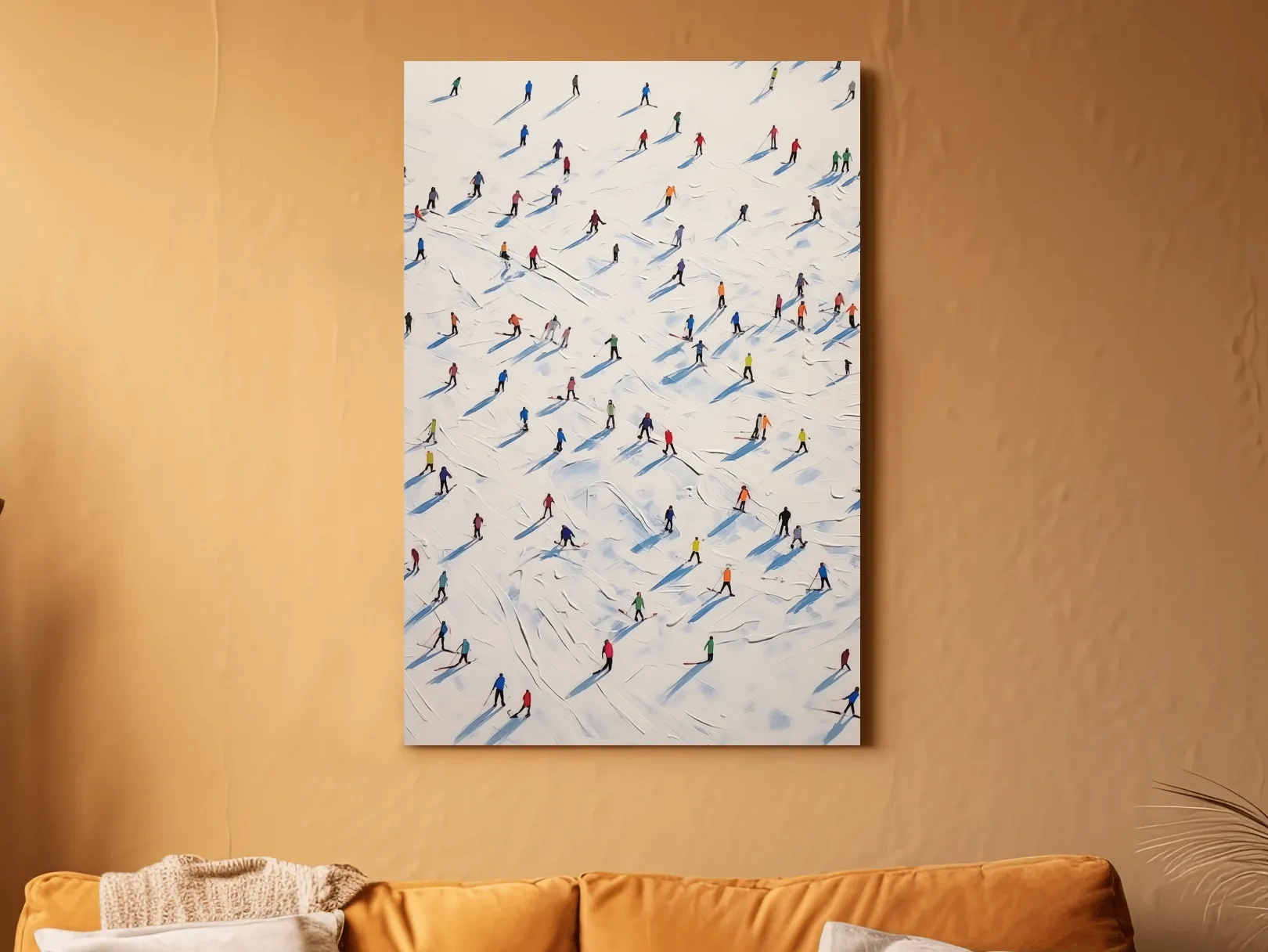 Colorful Skiers On Snowy Slopes - Modern Minimalist Winter Sports Wall Art