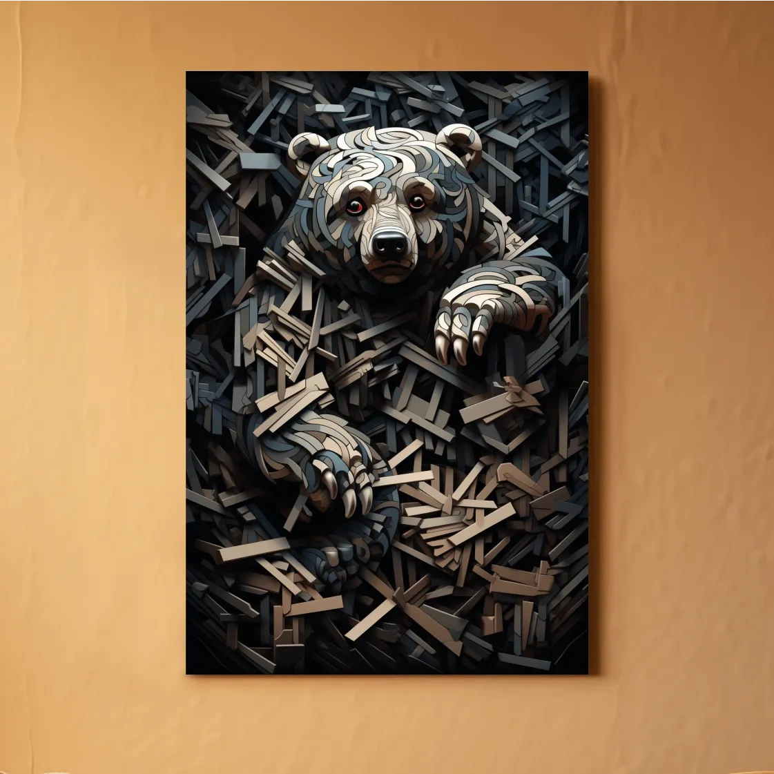 Deconstructed Hidden Grizzly Bear - 3D Abstract Wildlife Wall Art
