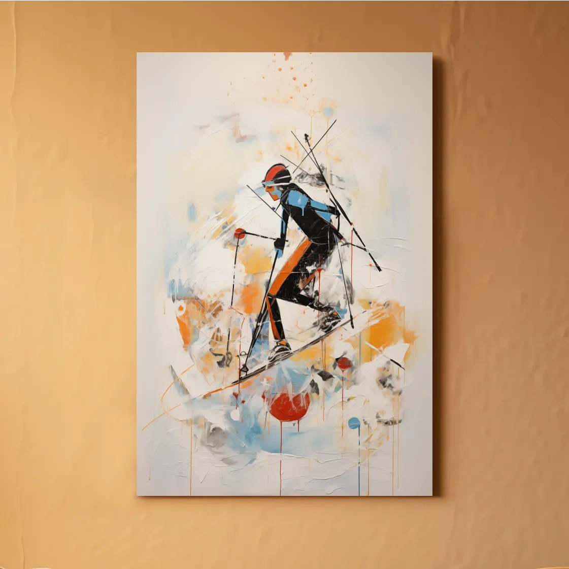 Abstract Ski Mountaineer Painting - Modern Winter Adventure Wall Art