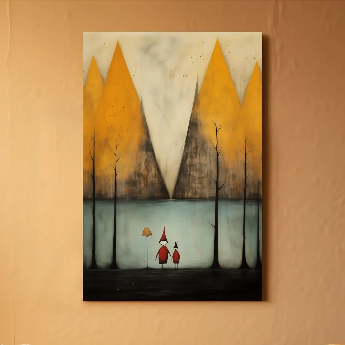 Whimsical Mountain Lake Scene Painting - Storybook Landscape Wall Art