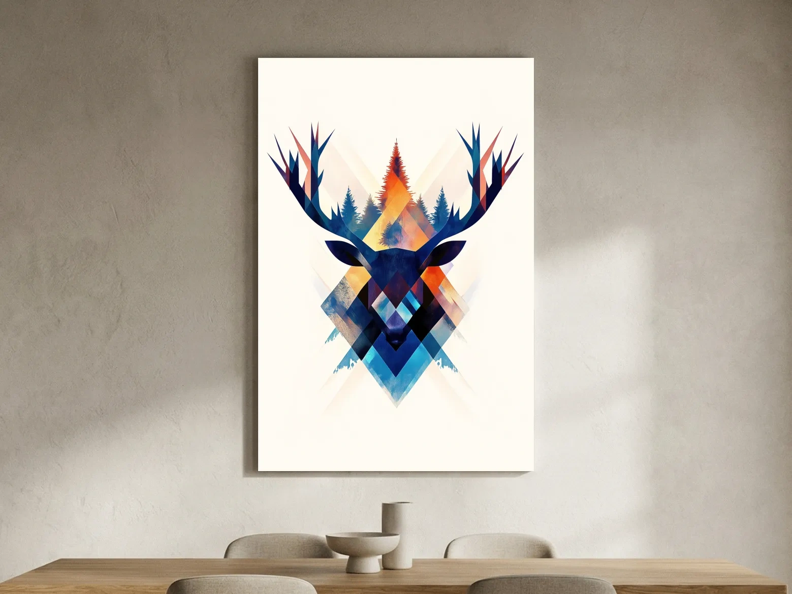Geometric Watercolor Deer Head Silhouette - Modern Wildlife Forest Wall Art