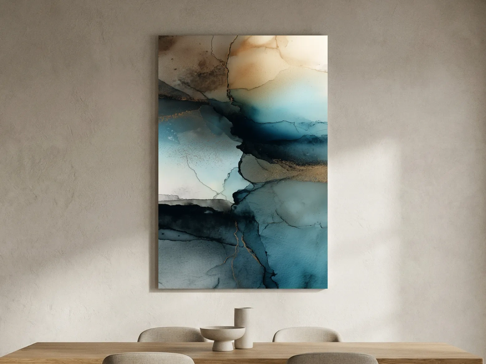 Moody Teal Ink Wash Abstract - Alcohol Ink Style Mountain Wall Art