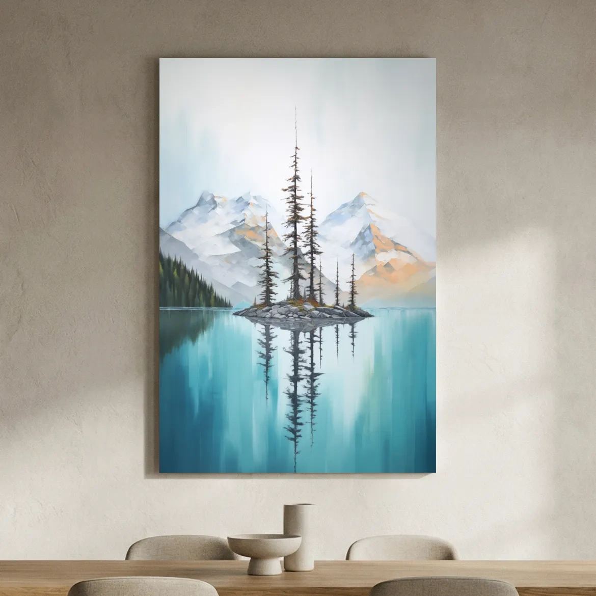 Turquoise Alpine Lake Island Pines - Serene Mountain Landscape Wall Art