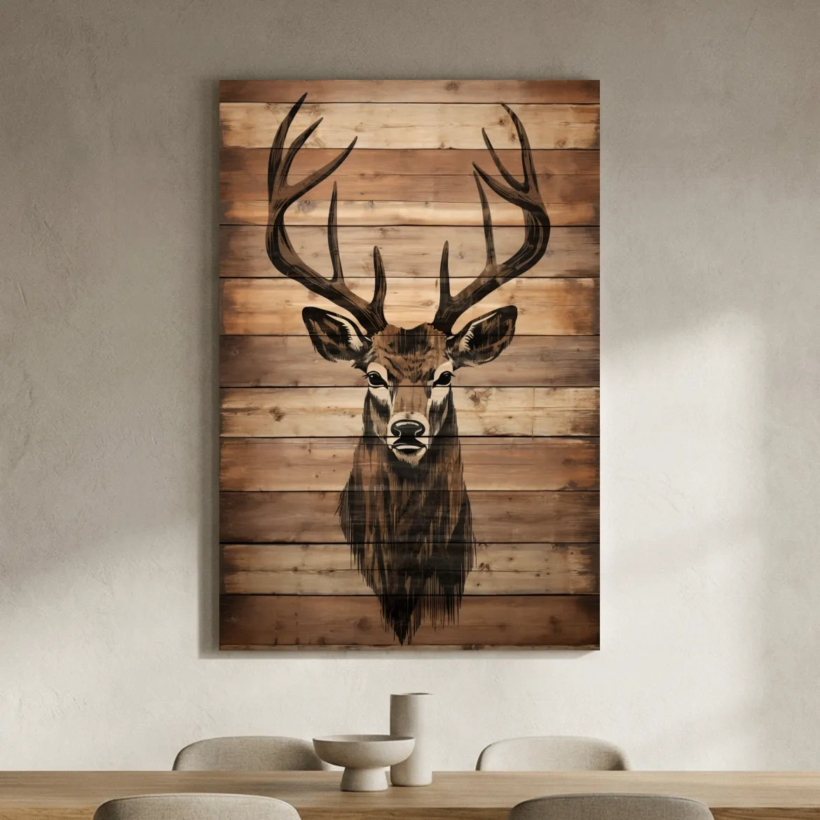 Rustic Stag Head Wood Burning Art - Cabin Lodge Wildlife Artwork