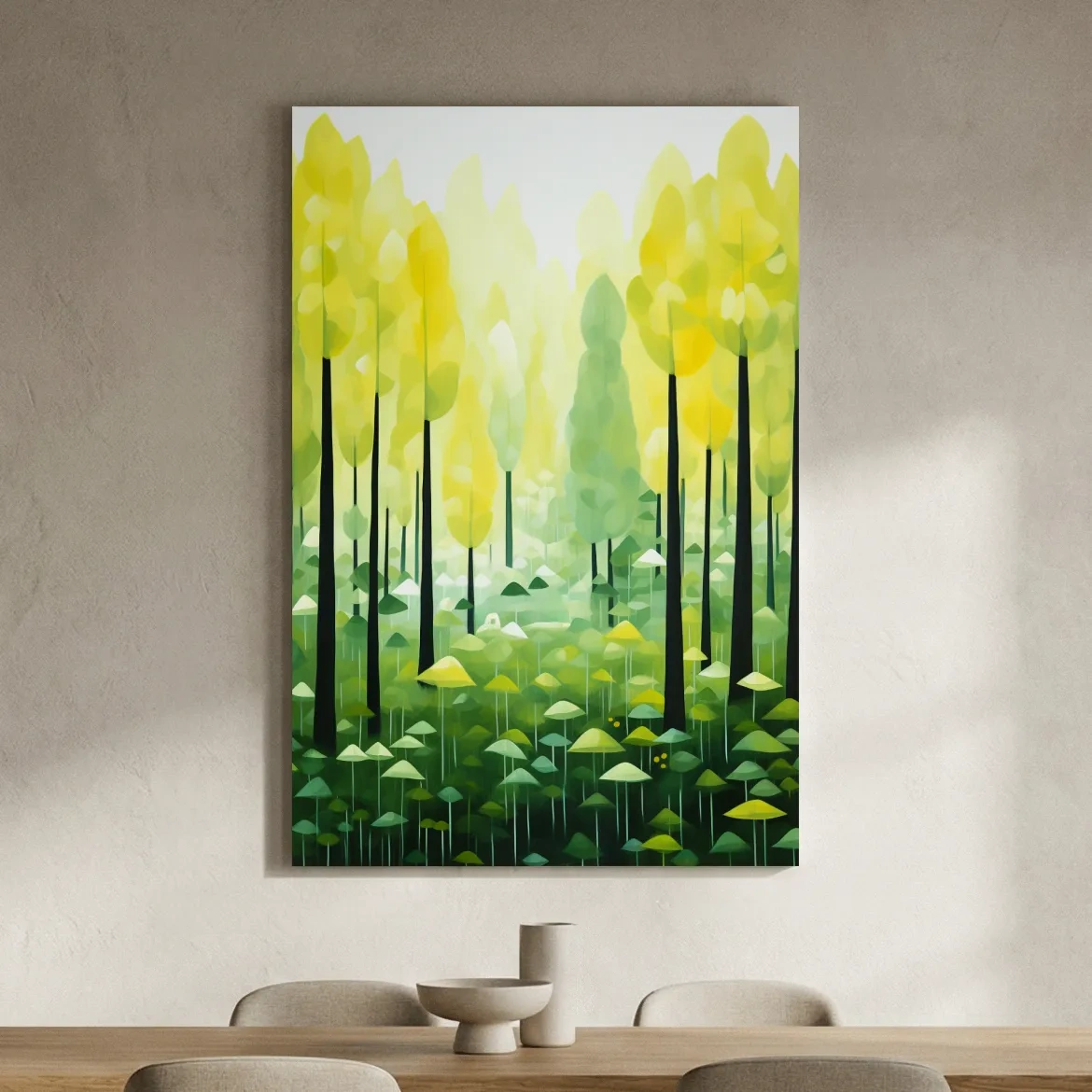 Sunlit Abstract Forest Canopy Painting - Storybook Woodland Wall Art