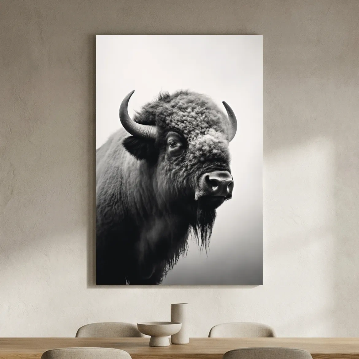 Black And White Bison Portrait - Wildlife Photography Wall Art