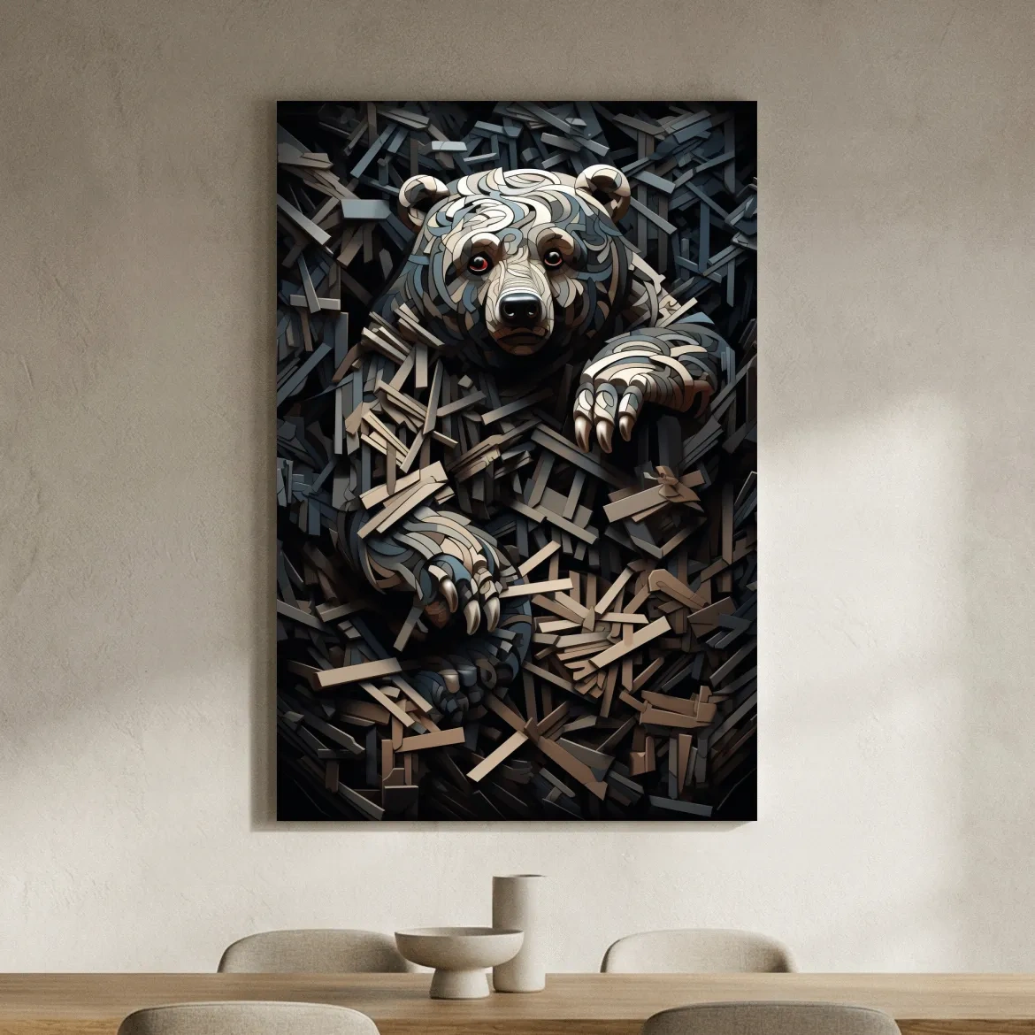 Deconstructed Hidden Grizzly Bear - 3D Abstract Wildlife Wall Art