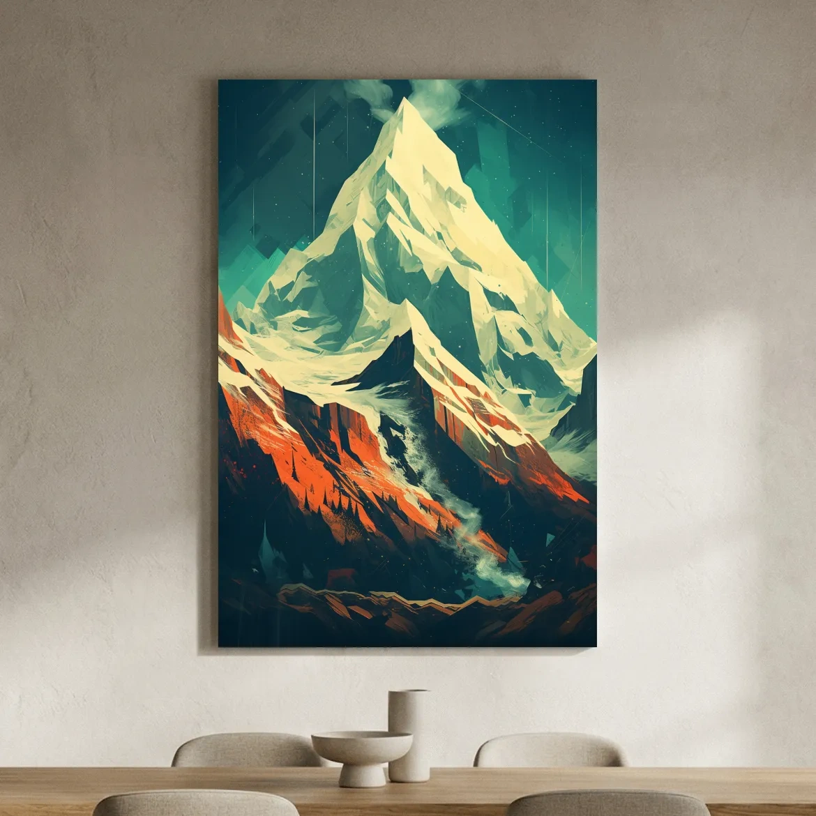 Retro Geometric Glacier Mountain Peak Artwork - Alpine Landscape Wall Art
