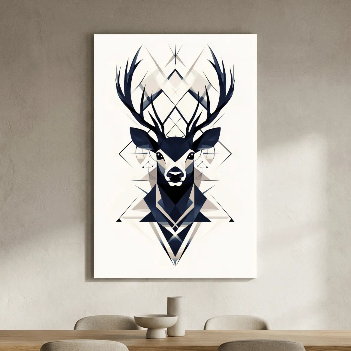 Geometric Stag Head Illustration - Tribal Style Wildlife Wall Art