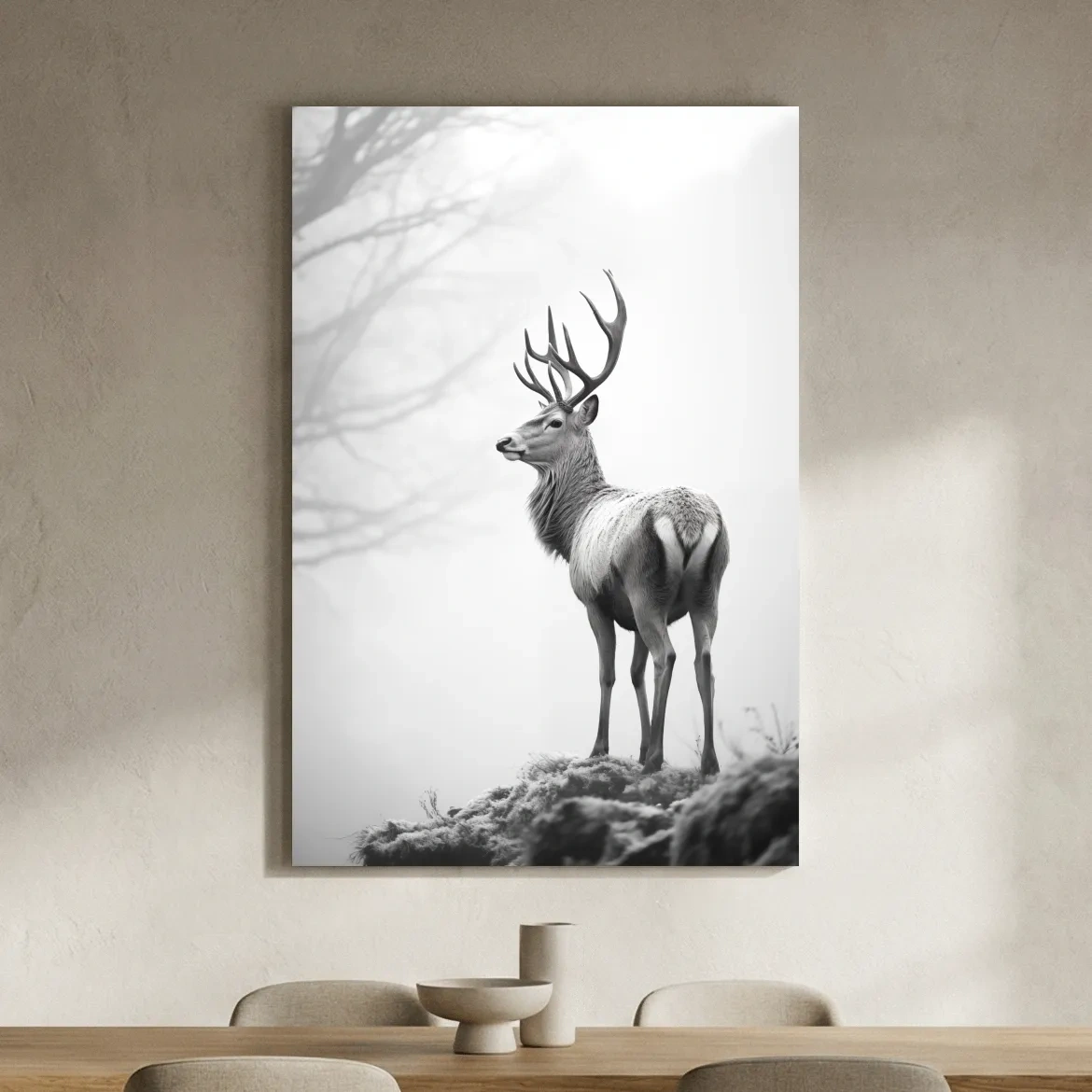 Black And White Stag Portrait - Minimalist Wildlife Photography Wall Art