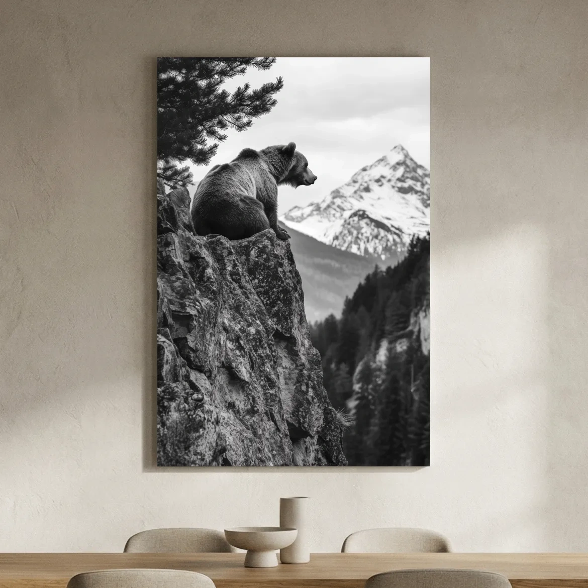 Black And White Grizzly Bear Photographic Artwork - Alpine Wildlife Wall Art
