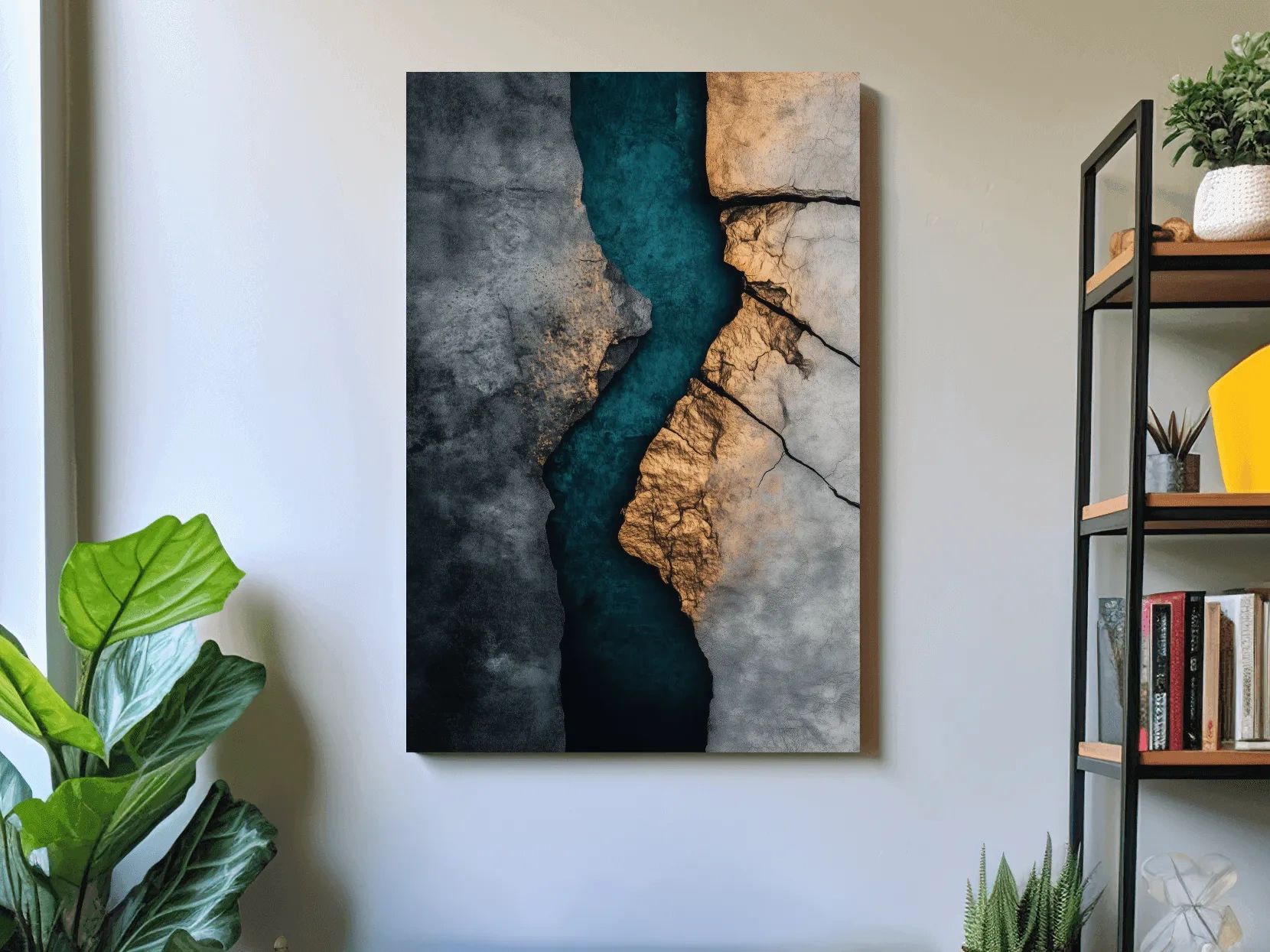 Teal River Canyon With Cracked Stone Texture - Modern Abstract Geode Wall Art