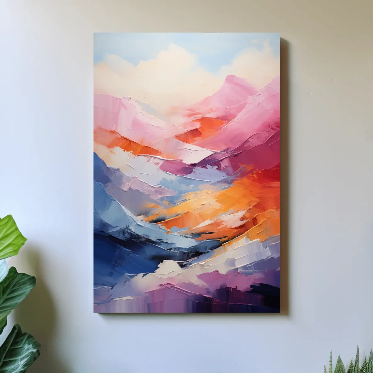 Vibrant Abstract Mountain Landscape Painting - Colorful Impasto Texture Wall Art