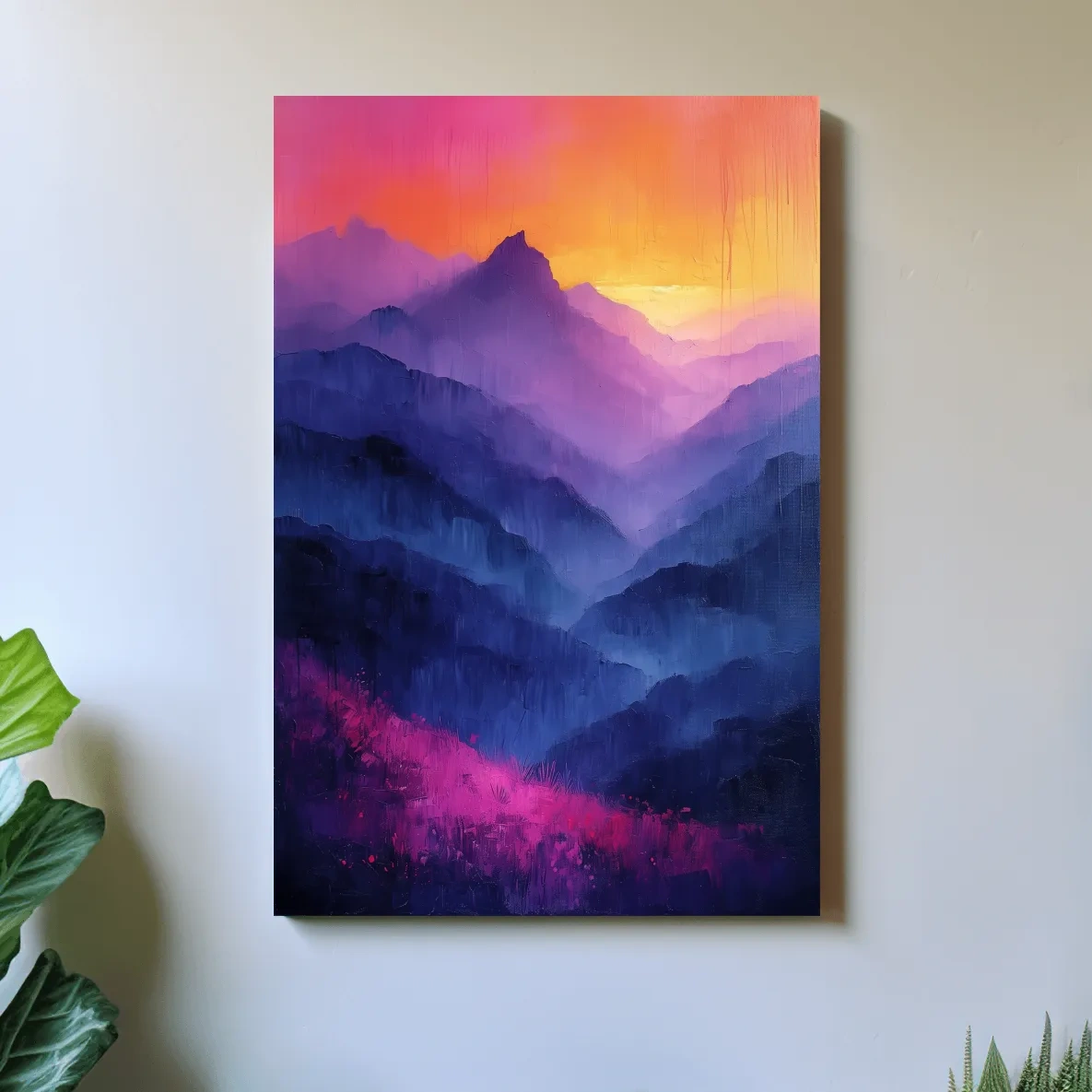 Vibrant Abstract Sunset Mountain Layers - Colorful Contemporary Wall Art