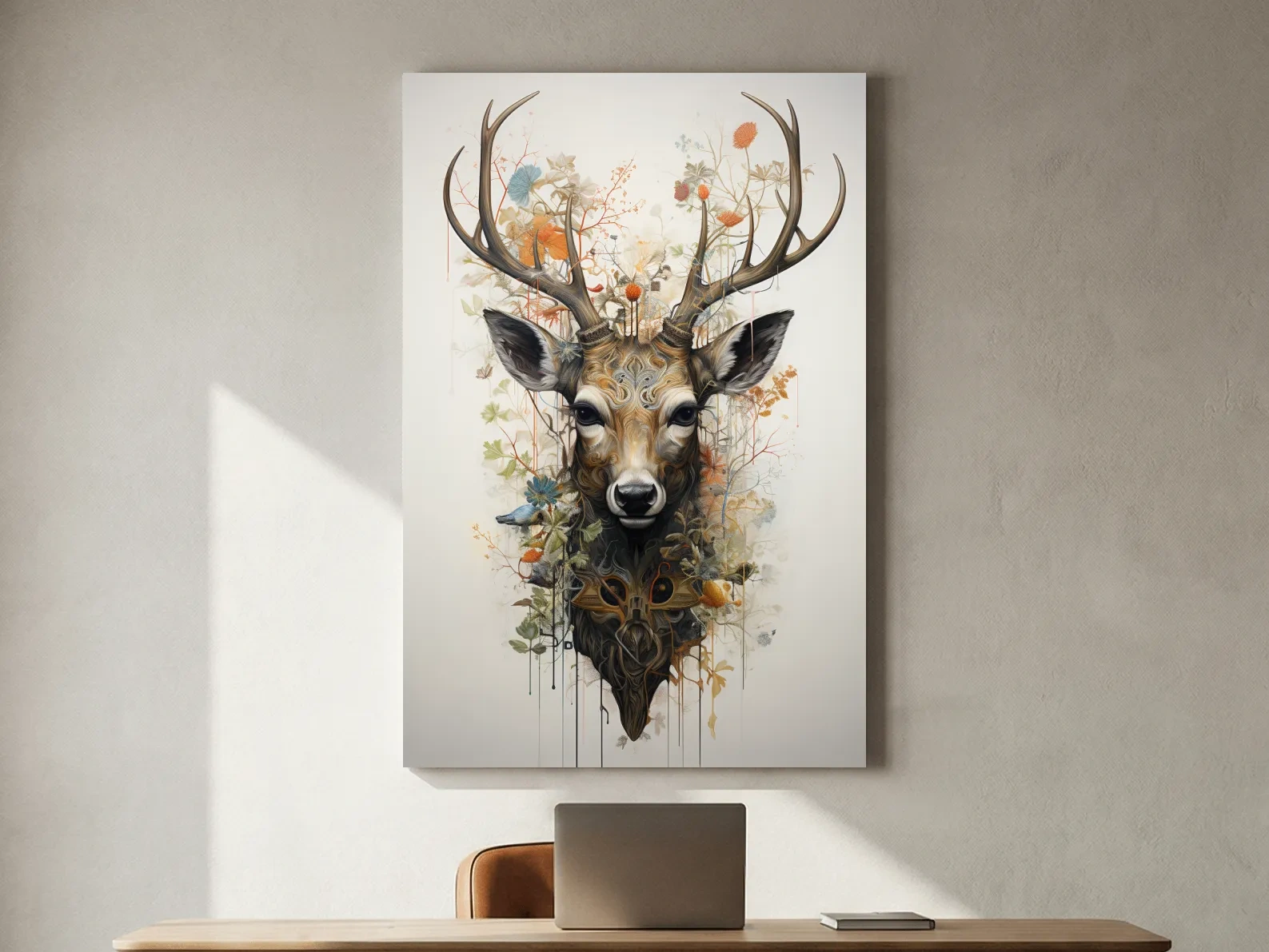 Ornate Floral Deer Head Illustration - Elegant Woodland Wildlife Wall Art