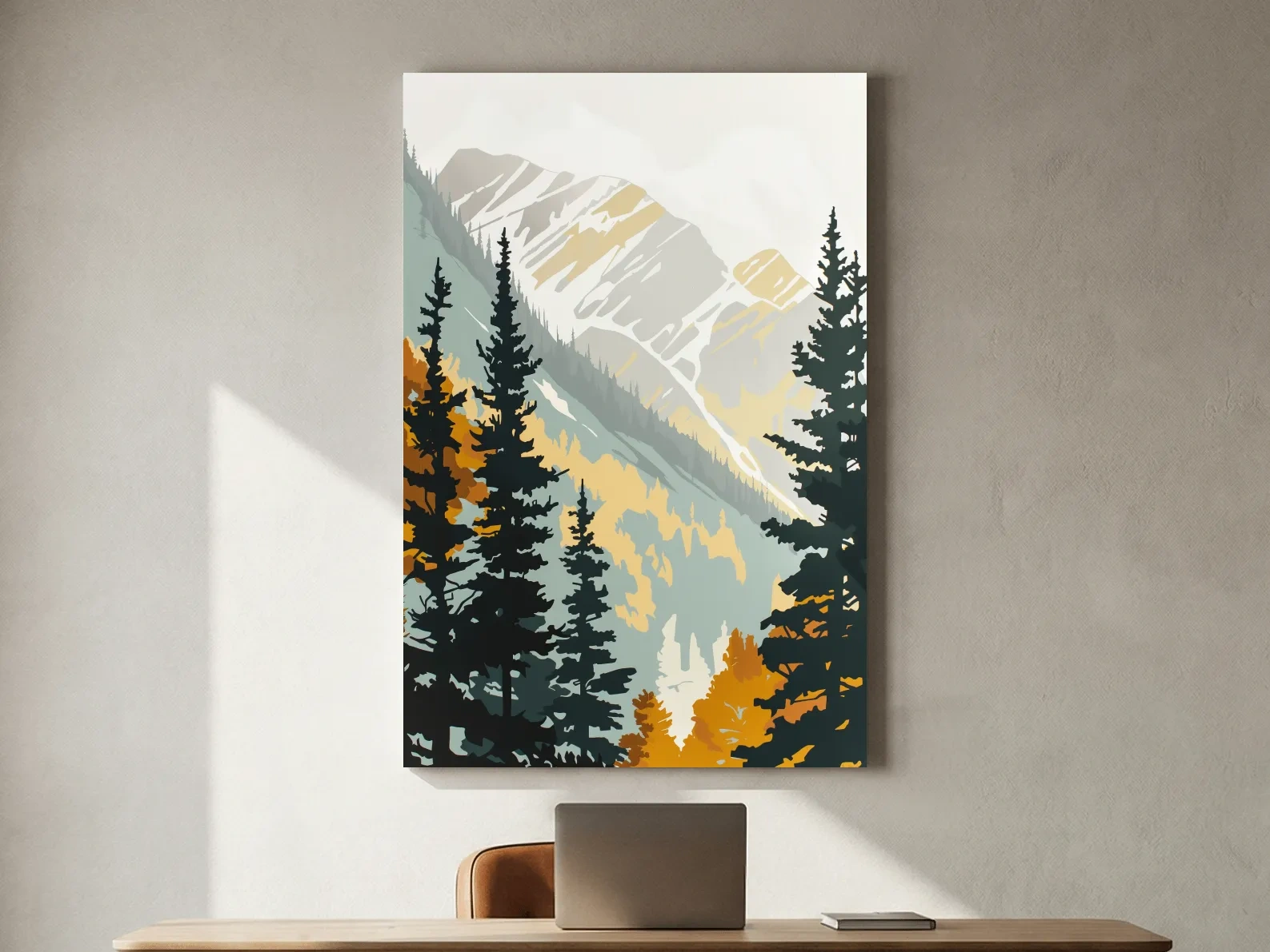 Minimalist Alpine Mountain & Pine Forest - Scandinavian Landscape Wall Art