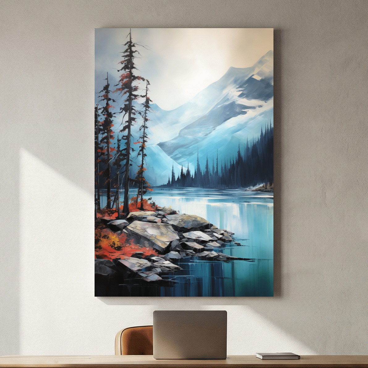 Turquoise Alpine Lake And Mountain Watercolor - Serene Forest Wall Art