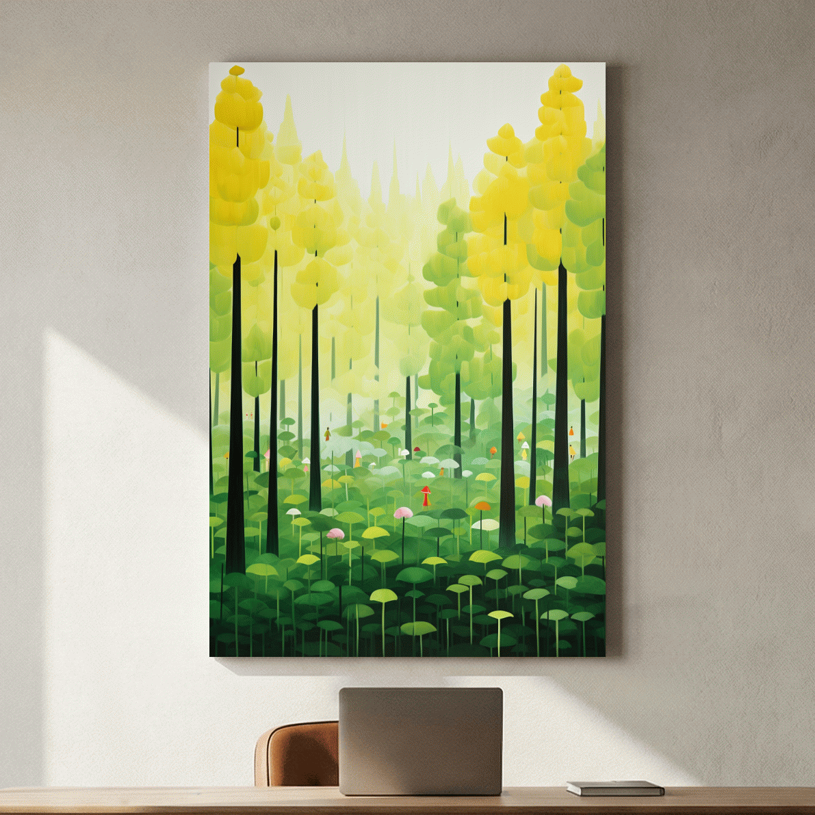 Whimsical Colorful Forest Painting - Surreal Botanical Wall Art