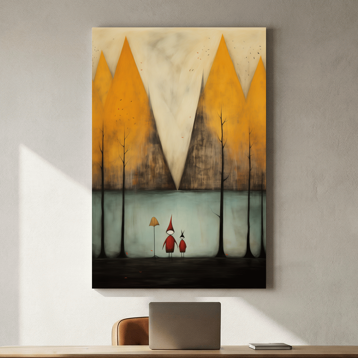 Whimsical Mountain Lake Scene Painting - Storybook Landscape Wall Art