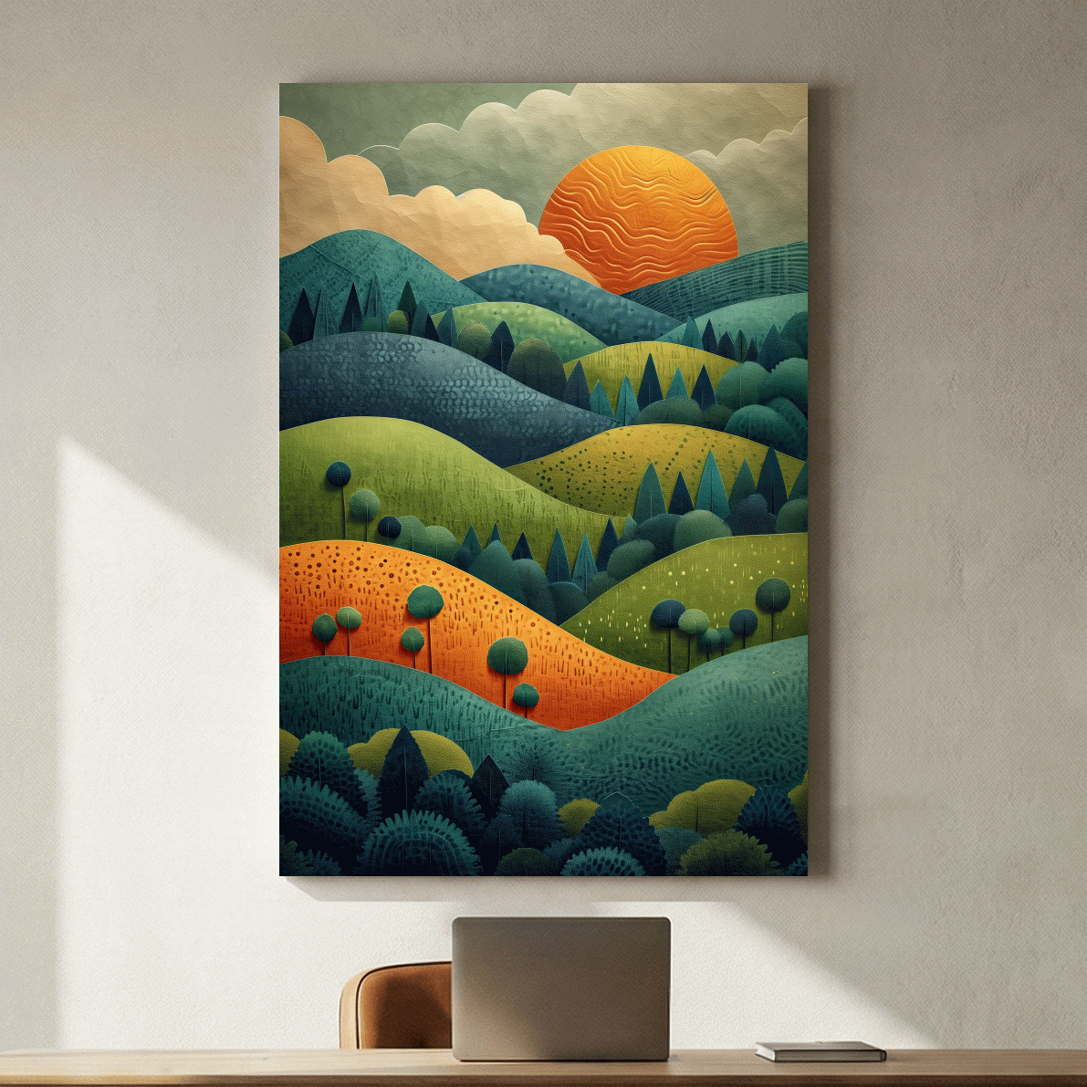 Layered Mountain Sunset Landscape - Mid Century Modern Forest Wall Art