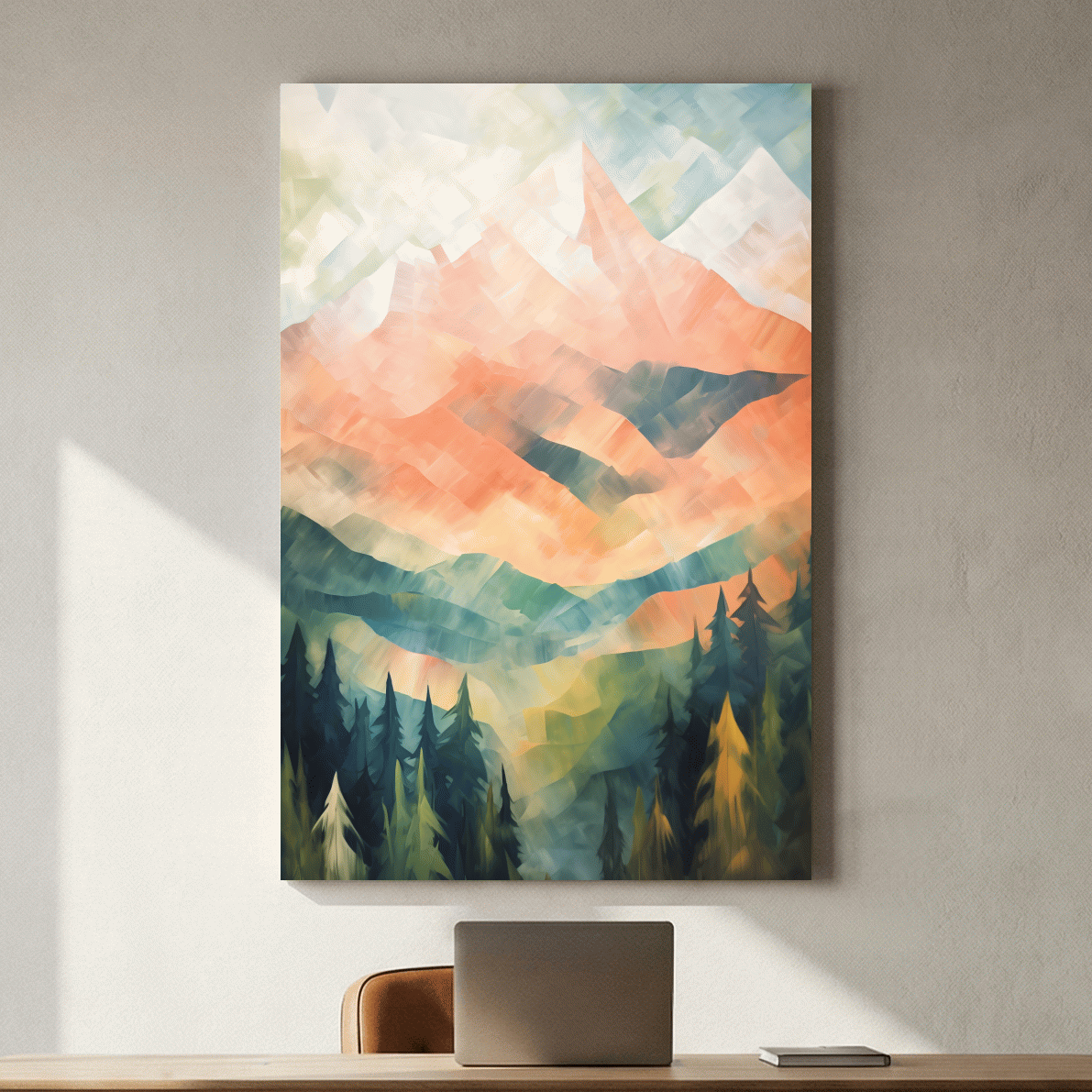 Abstract Pastel Alpine Sunrise Landscape - Colorful Forest Wall Art