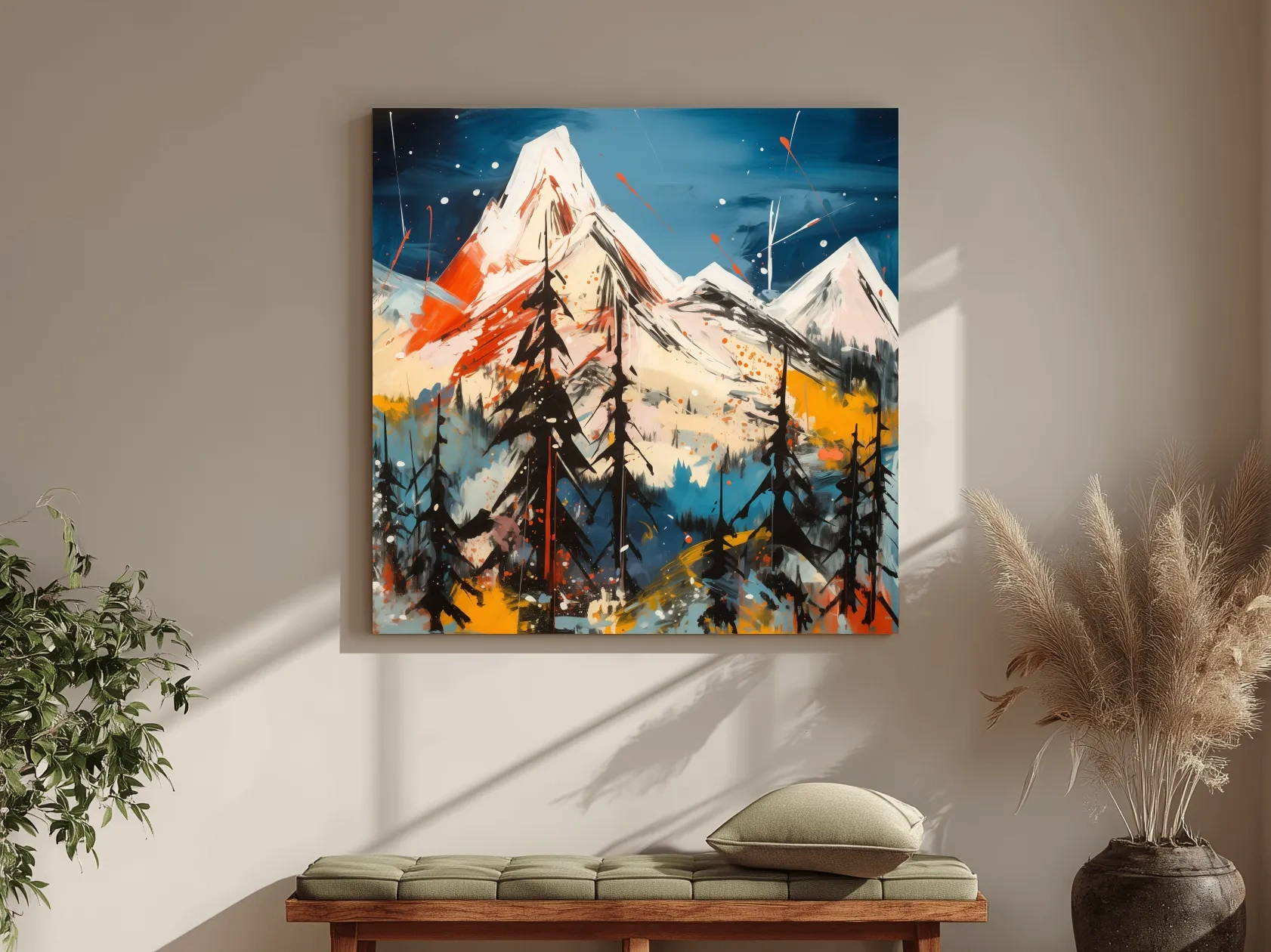 Vibrant Abstract Alpine Mountain Peaks - Bold Contemporary Painting Wall Art