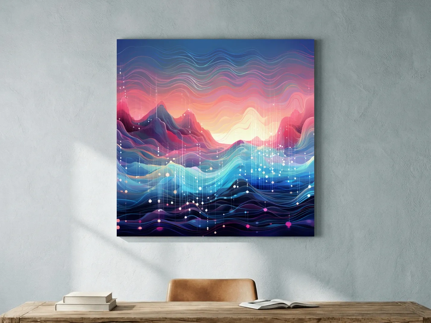 Funky Abstract Soundwave Mountain Patterns - Neon Sunset Landscape Wall Art