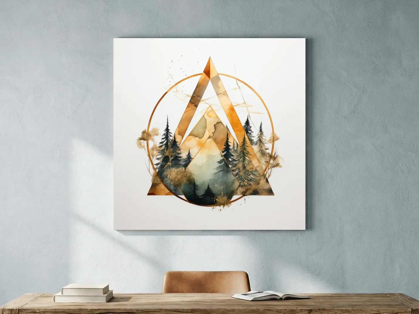 Geometric Watercolor Mountain Pine Forest - Modern Minimalist Nature Wall Art