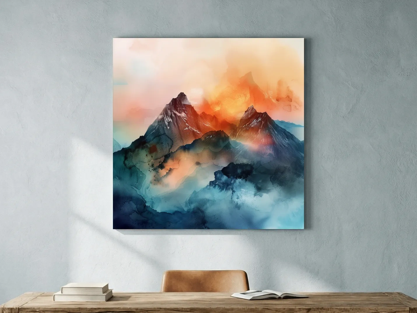 Vibrant Abstract Alpine Mountain Sunrise - Watercolor Landscape Artwork
