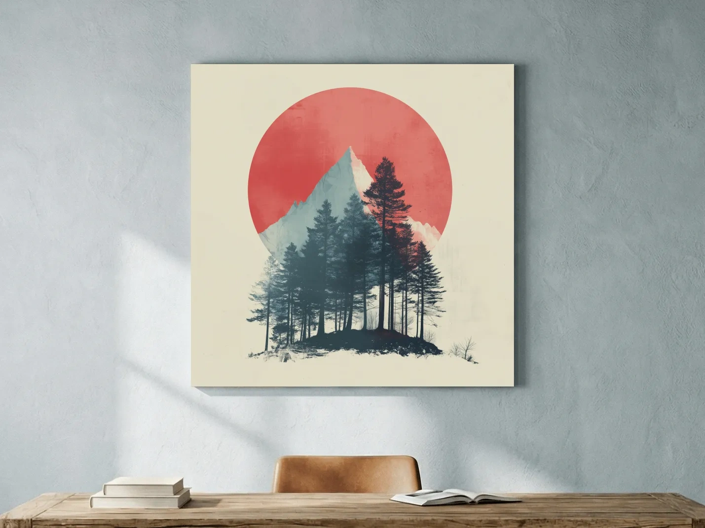 Minimalist Mountain Peak Pine Forest - Scandinavian Sunset Landscape Wall Art