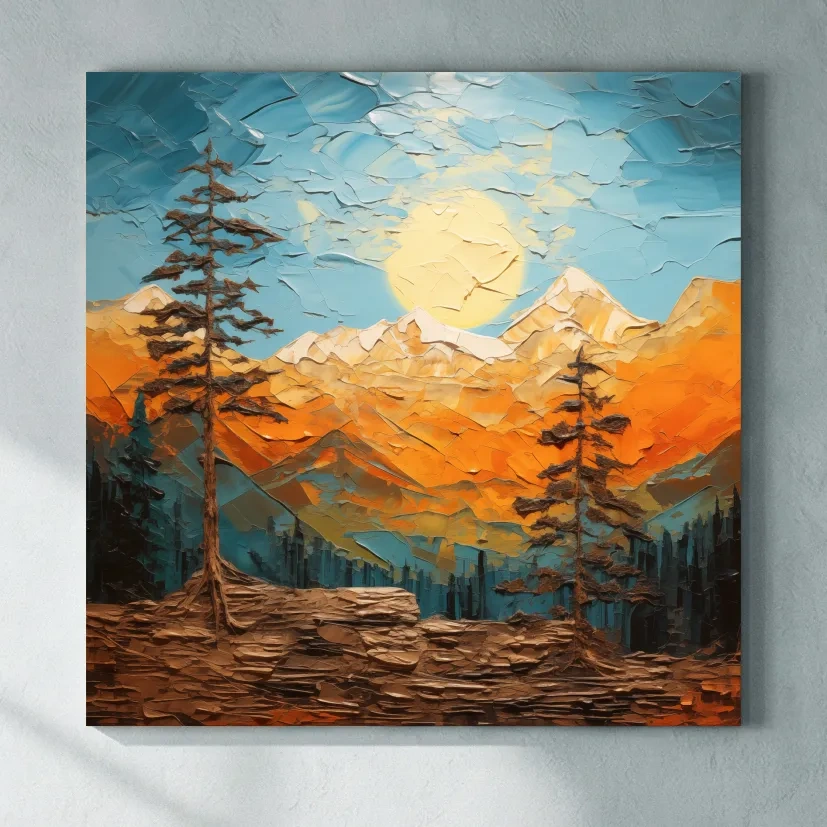 Impasto Style Mountain Sunrise Landscape - Bold Alpine Wall Art