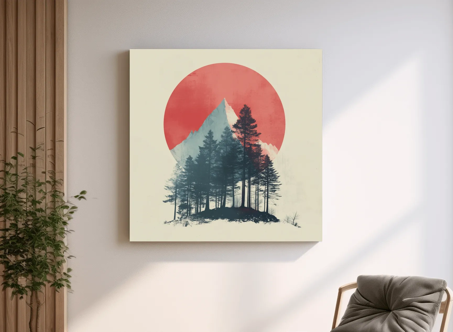 Minimalist Mountain Peak Pine Forest - Scandinavian Sunset Landscape Wall Art
