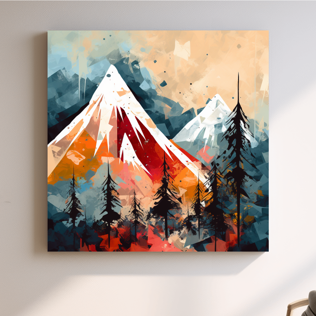 Rustic Abstract Mountain Peaks And Pine Forest - Landscape Wall Art